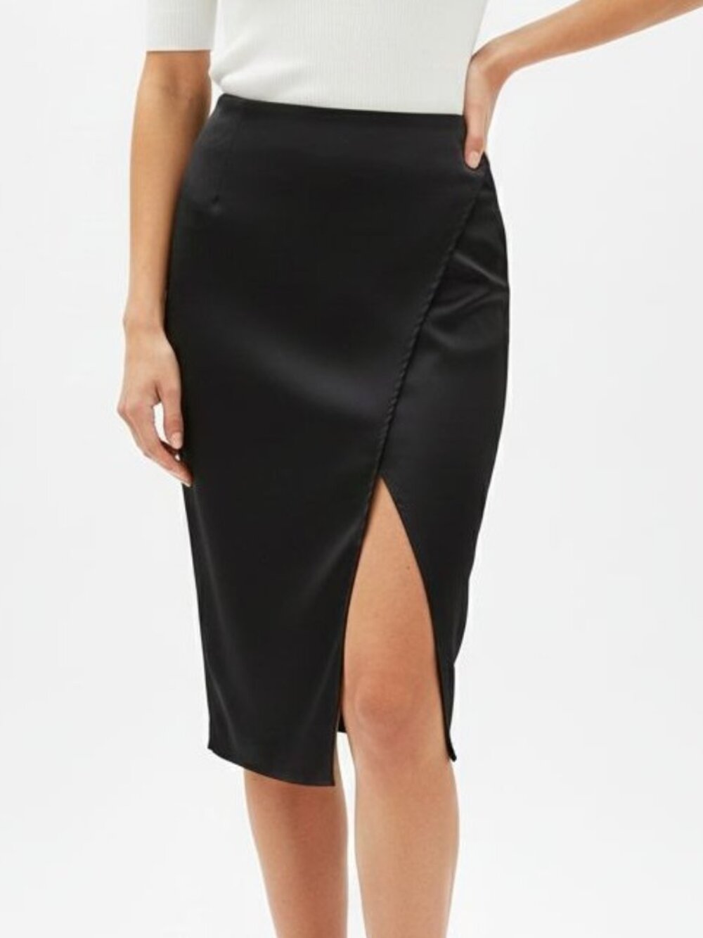 Rachel Zoe Asymmetrical Satin Pencil Skirt Black Size Small